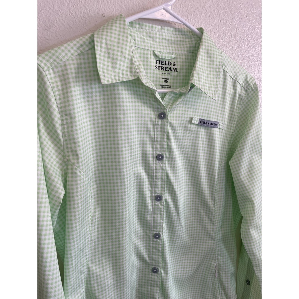 Field & Stream Women MD Fishing Shirt Green Gingham Excellent Ventilated Utility